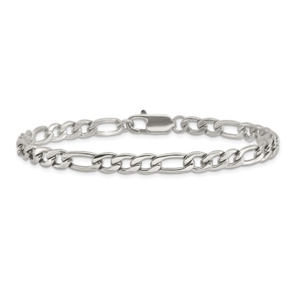 Stainless Steel Polished 9 inch Figaro Bracelet - Picture 2 of 4